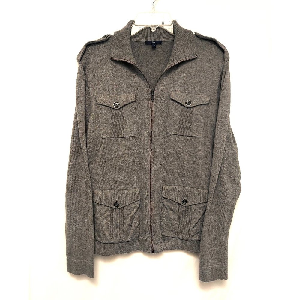 Light Gray Gap Full Zip Utility Sweater Jacket